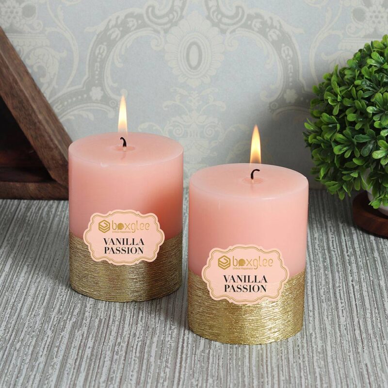 Boxglee Metallic Gold Scented Pillar Candles Vanilla Passion