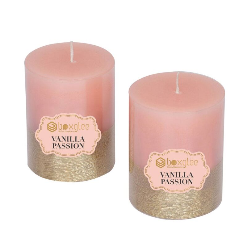 Boxglee Metallic Gold Scented Pillar Candles Vanilla Passion