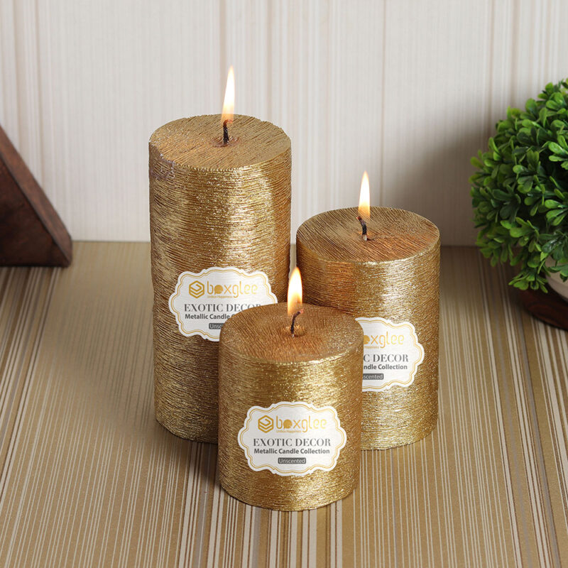 Boxglee Brushed Gold Pillar Candles