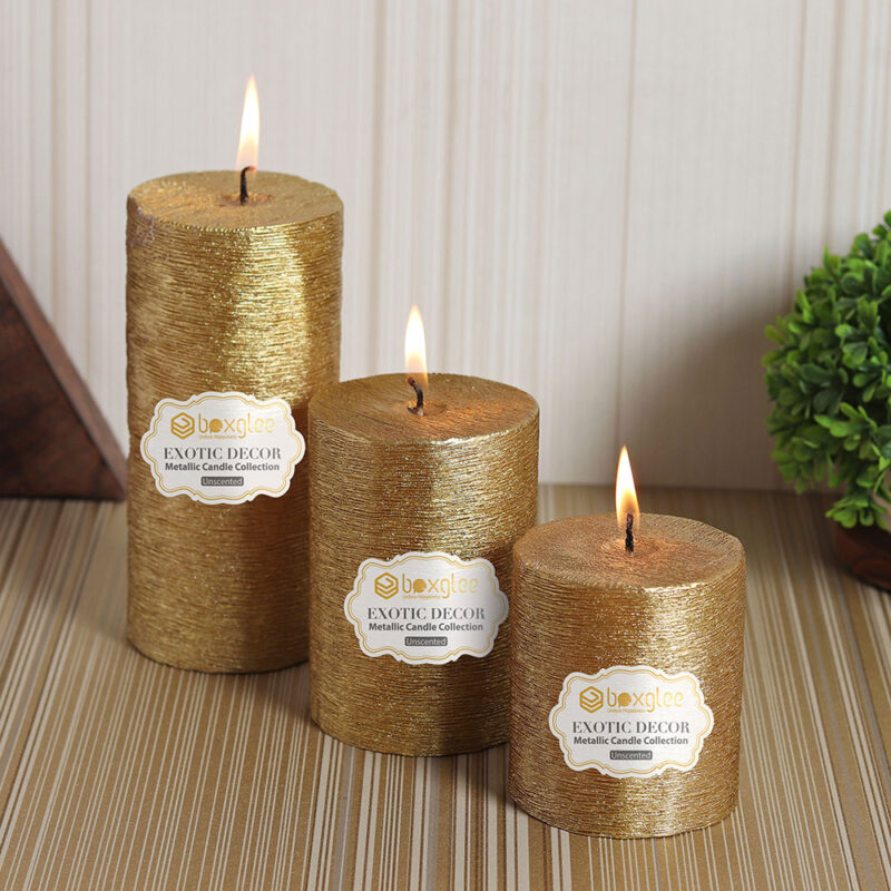 Boxglee Brushed Gold Pillar Candles