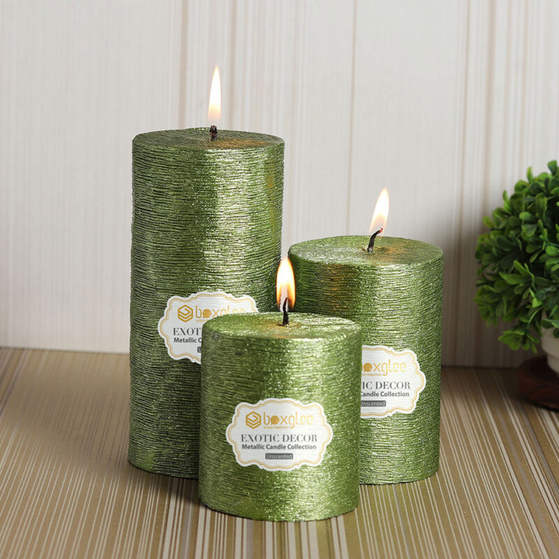 Boxglee Brushed Grass Green Pillar Candles