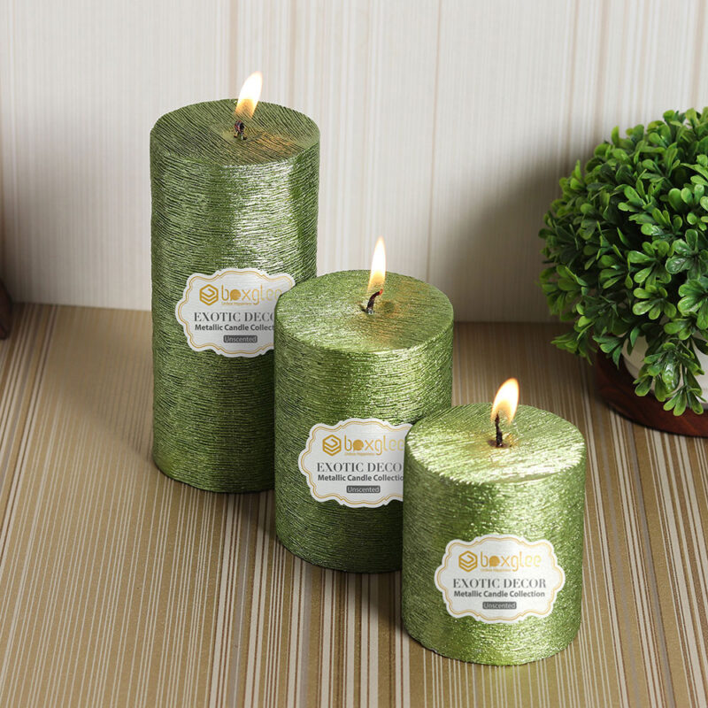 Boxglee Brushed Grass Green Pillar Candles