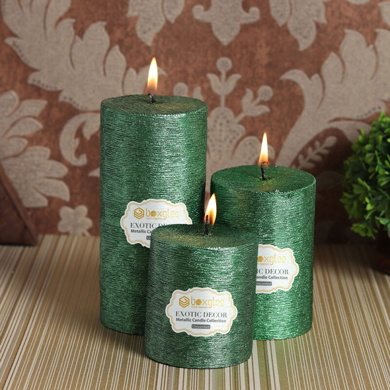 Boxglee Brushed Green Pillar Candles