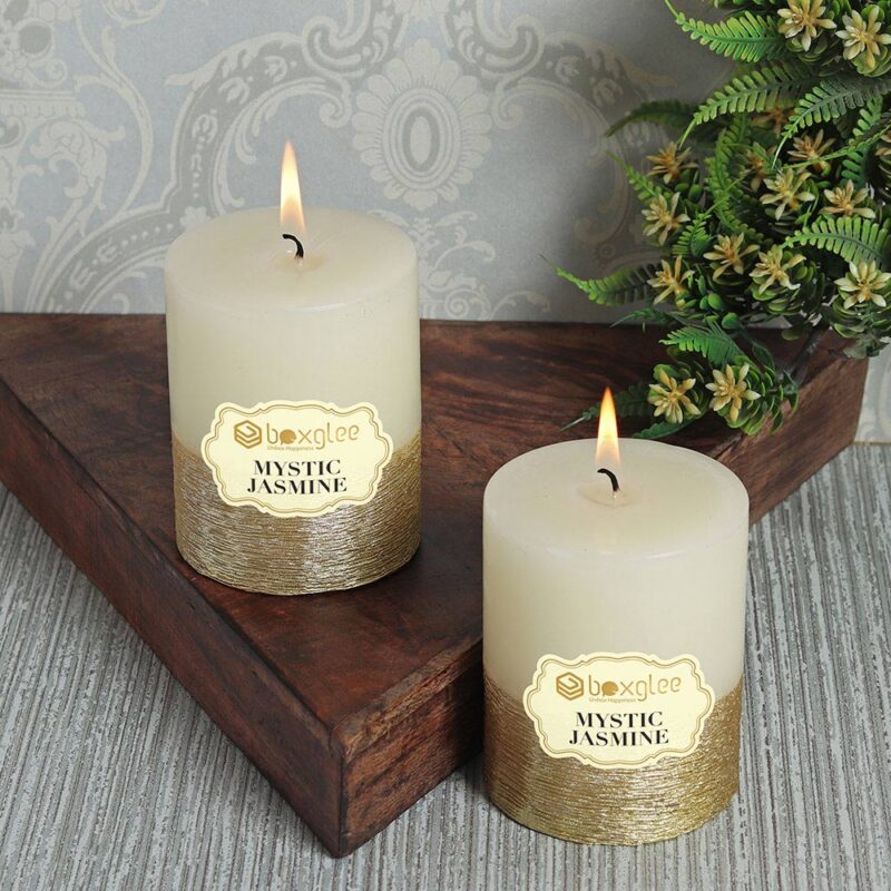 Boxglee Metallic Gold Scented Pillar Candles Mystic Jasmine