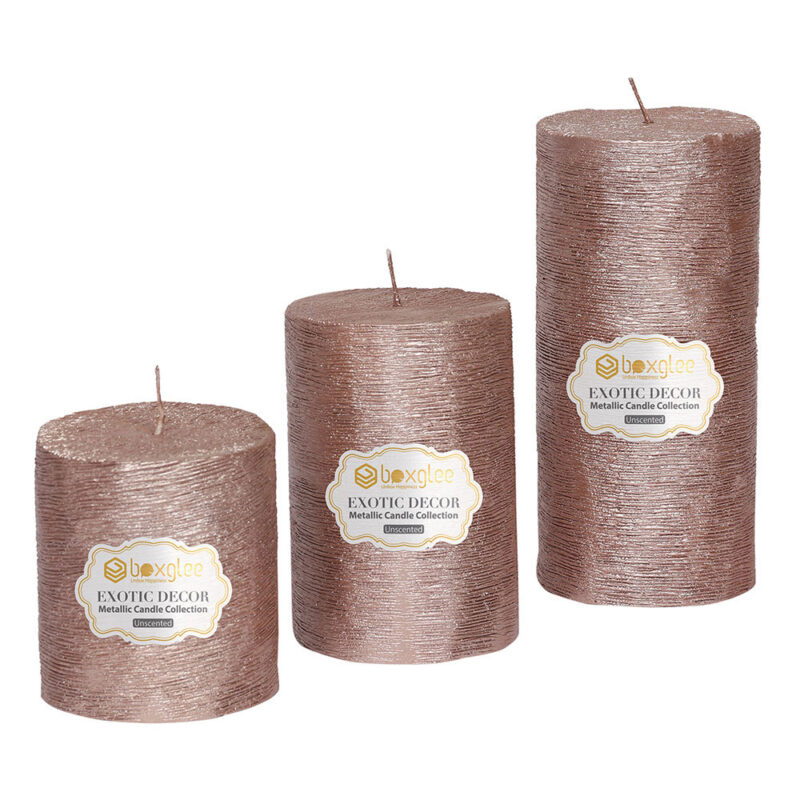 Boxglee Brushed Rose Gold Pillar Candles