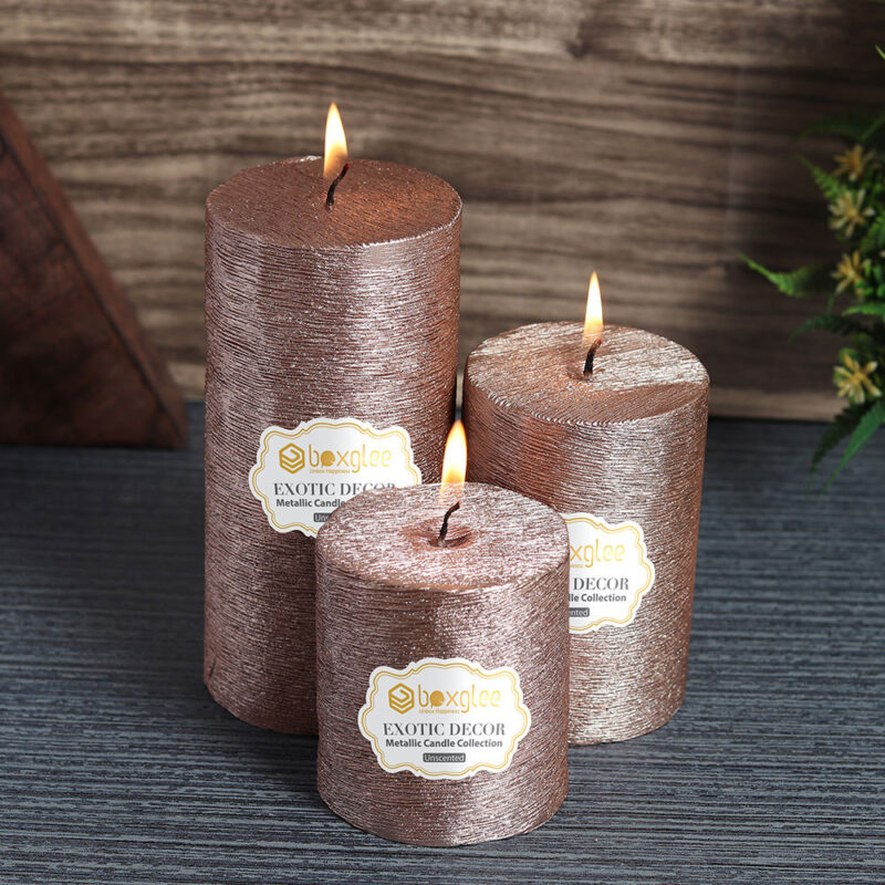 Boxglee Brushed Rose Gold Pillar Candles