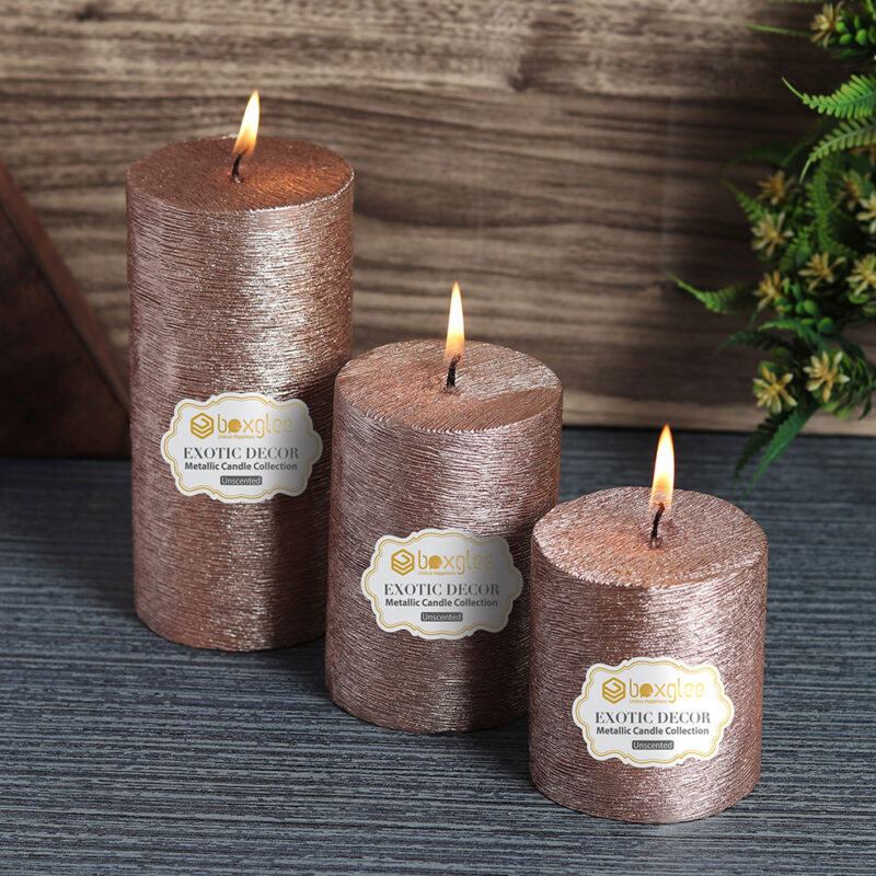 Boxglee Brushed Rose Gold Pillar Candles