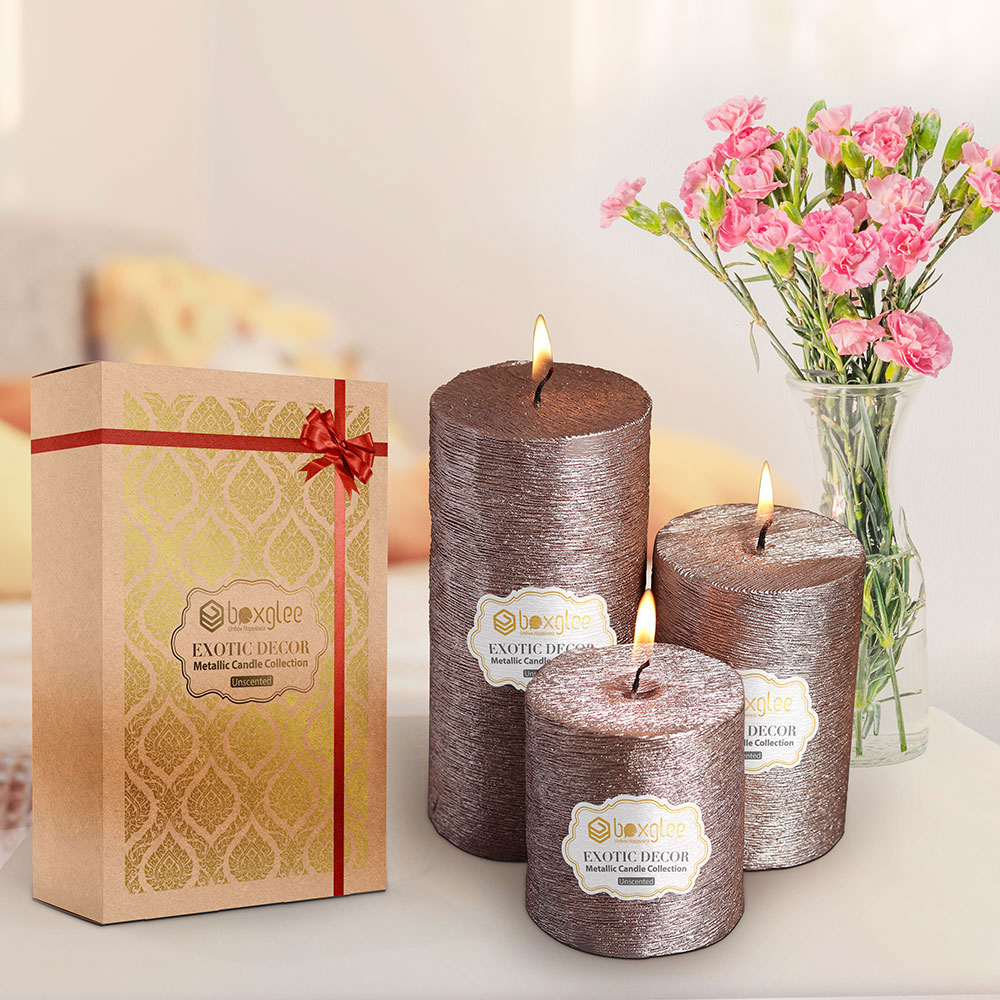 Boxglee Brushed Rose Gold Pillar Candles