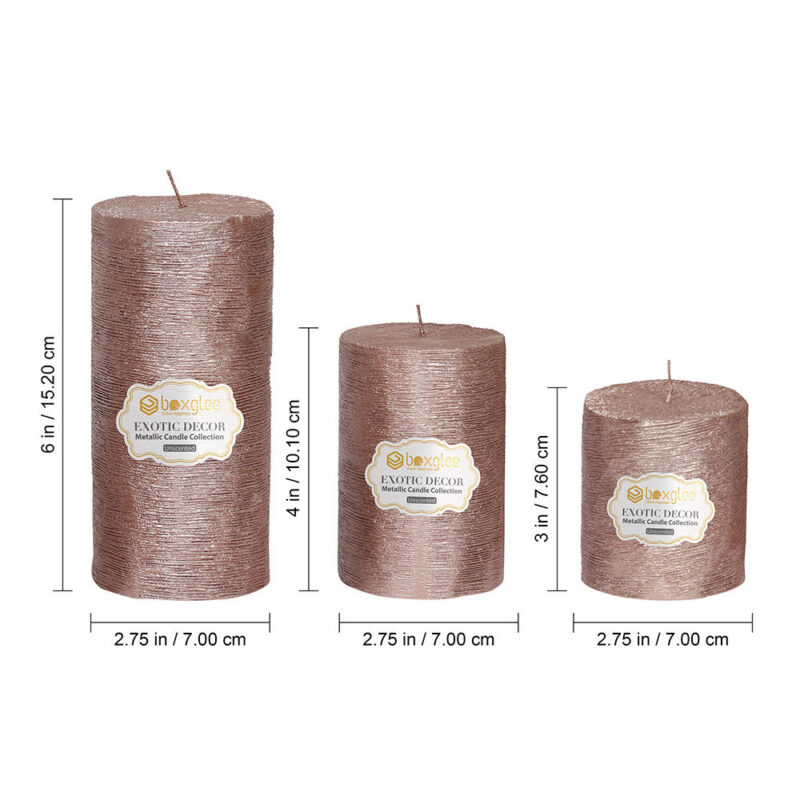 Boxglee Brushed Rose Gold Pillar Candles