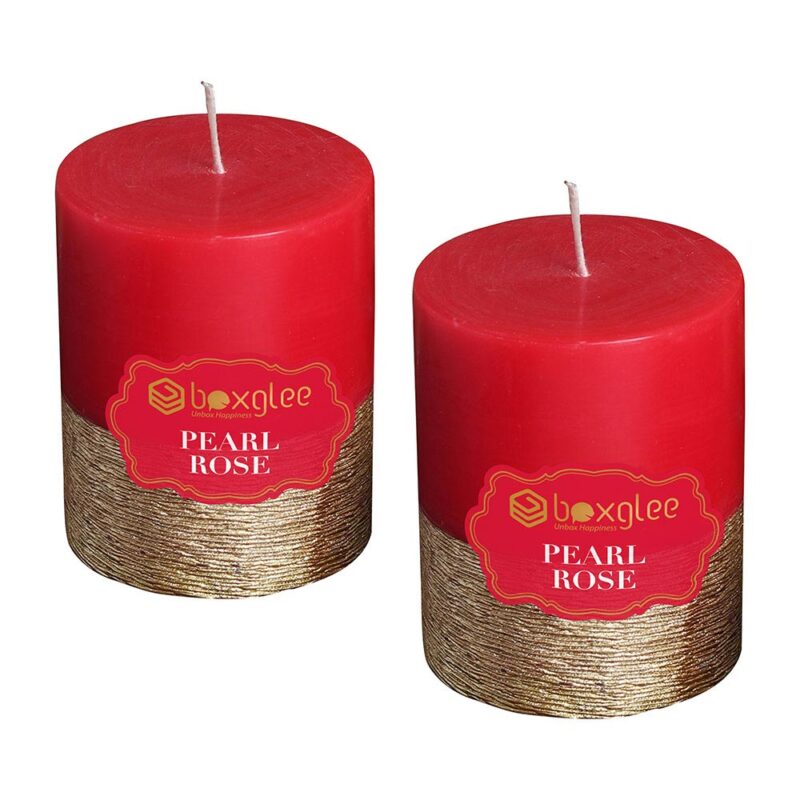 Boxglee Metallic Gold Scented Pillar Candles Rose