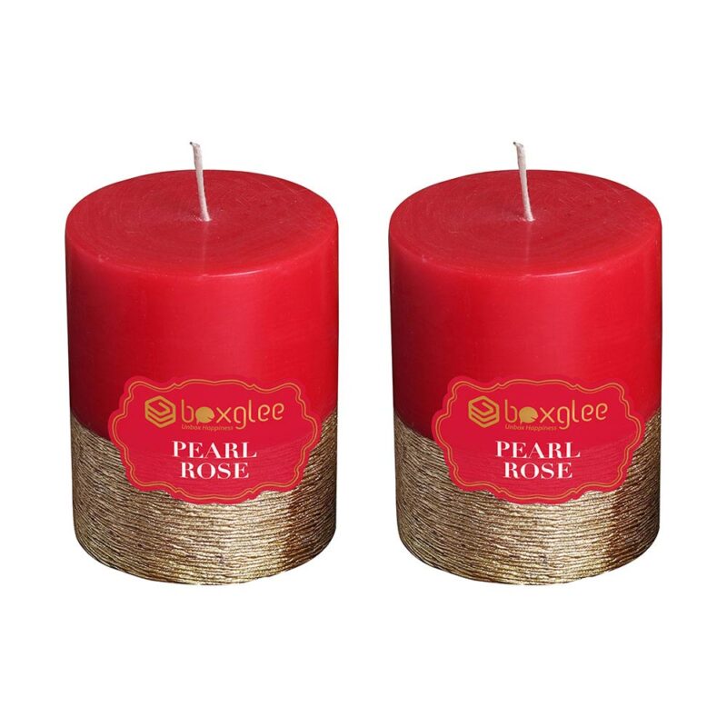 Boxglee Metallic Gold Scented Pillar Candles Rose