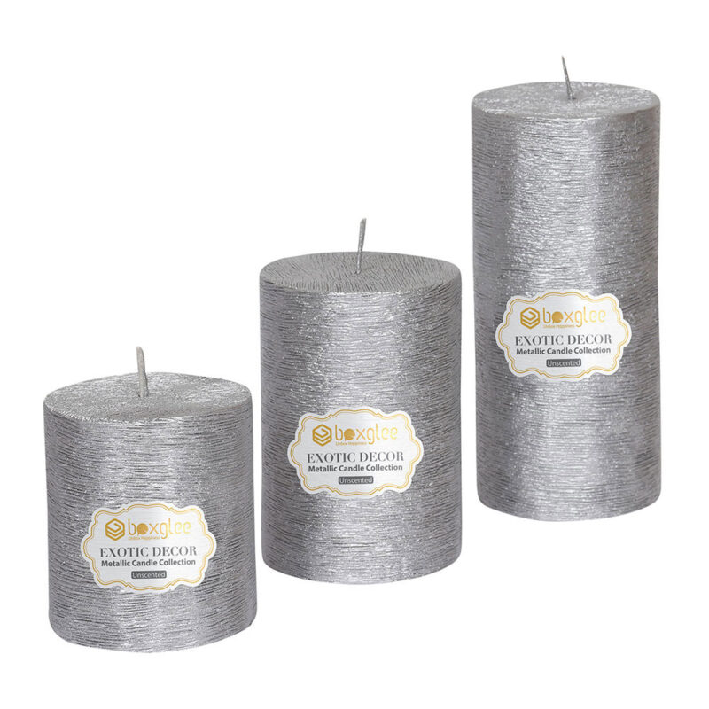 Boxglee Brushed Silver Pillar Candles