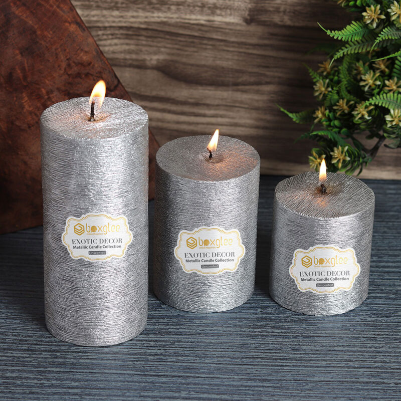 Boxglee Brushed Silver Pillar Candles