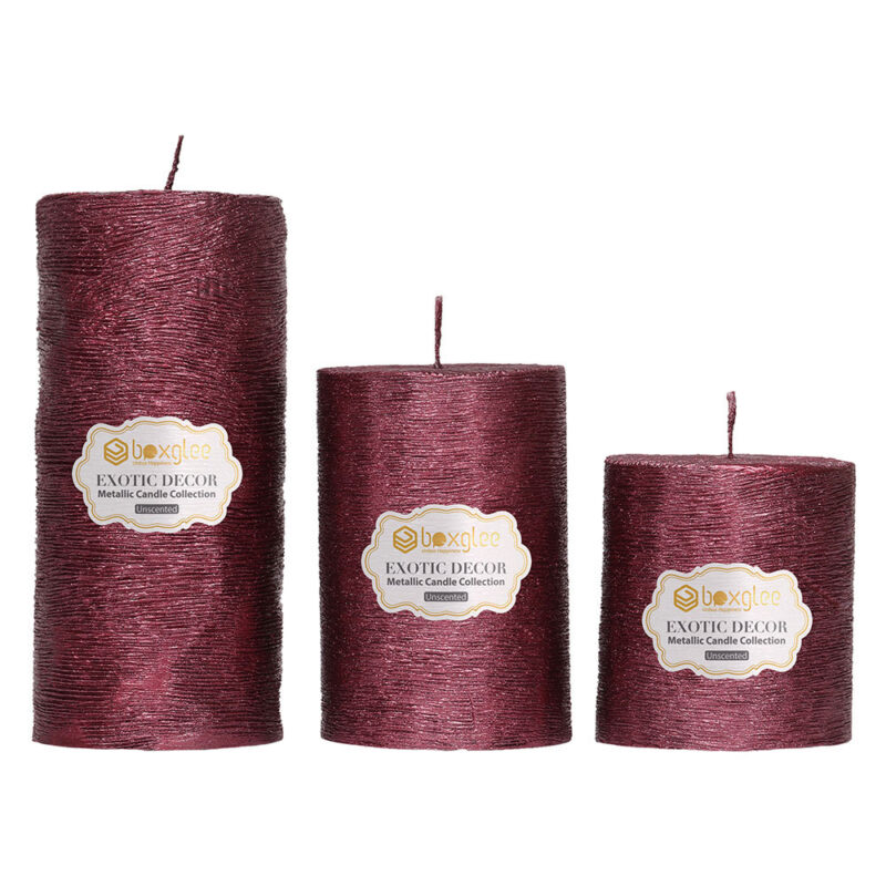 Boxglee Brushed Wine Red Pillar Candles