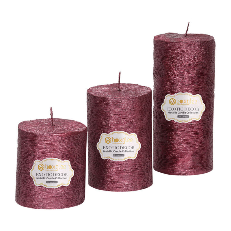 Boxglee Brushed Wine Red Pillar Candles