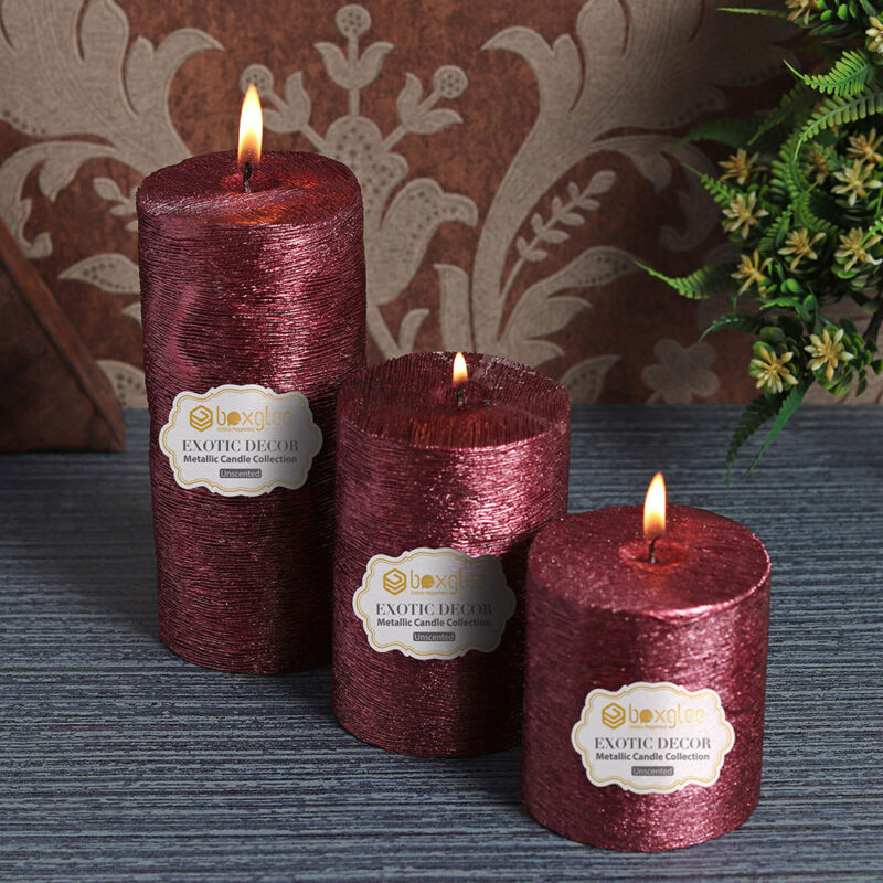 Boxglee Brushed Wine Red Pillar Candles