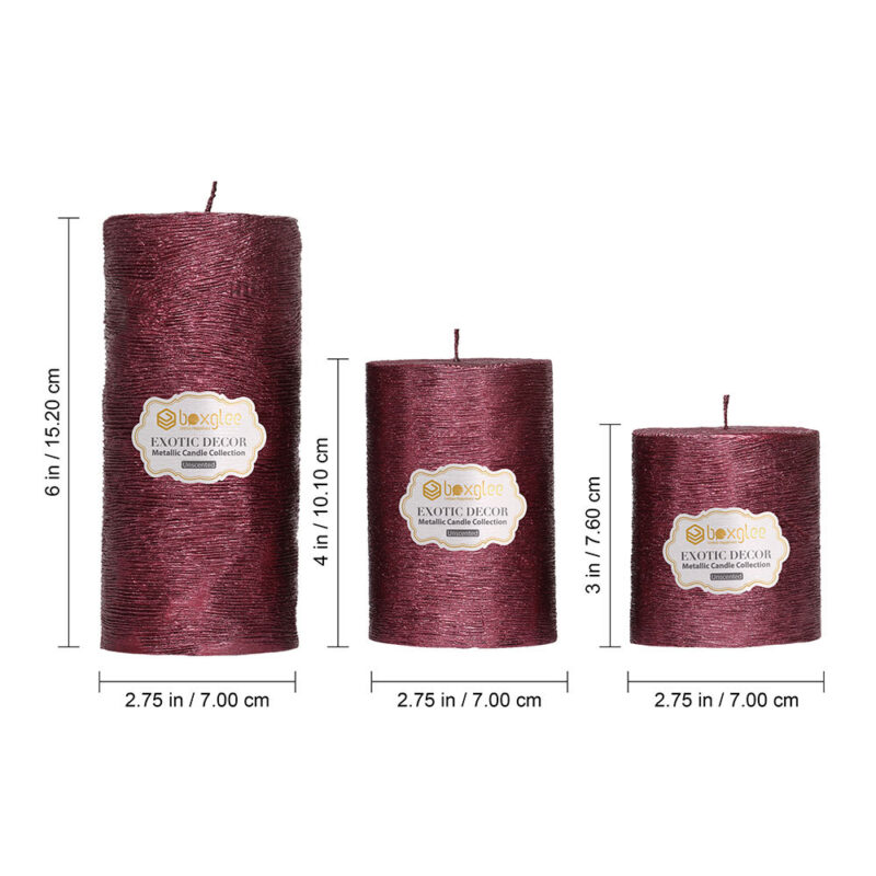 Boxglee Brushed Wine Red Pillar Candles